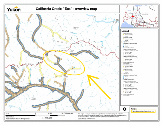 Übersichtskarte Eos-Mine am California Creek