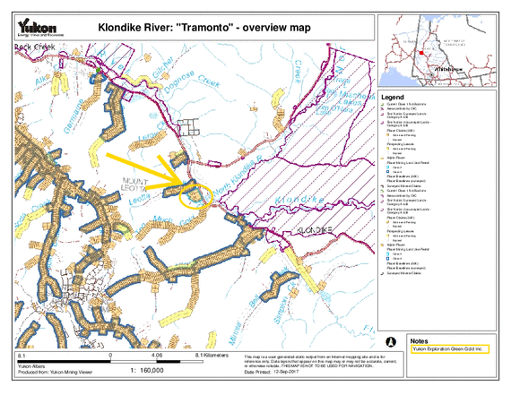 Übersichtskarte Tramonto-Mine am Klondike River